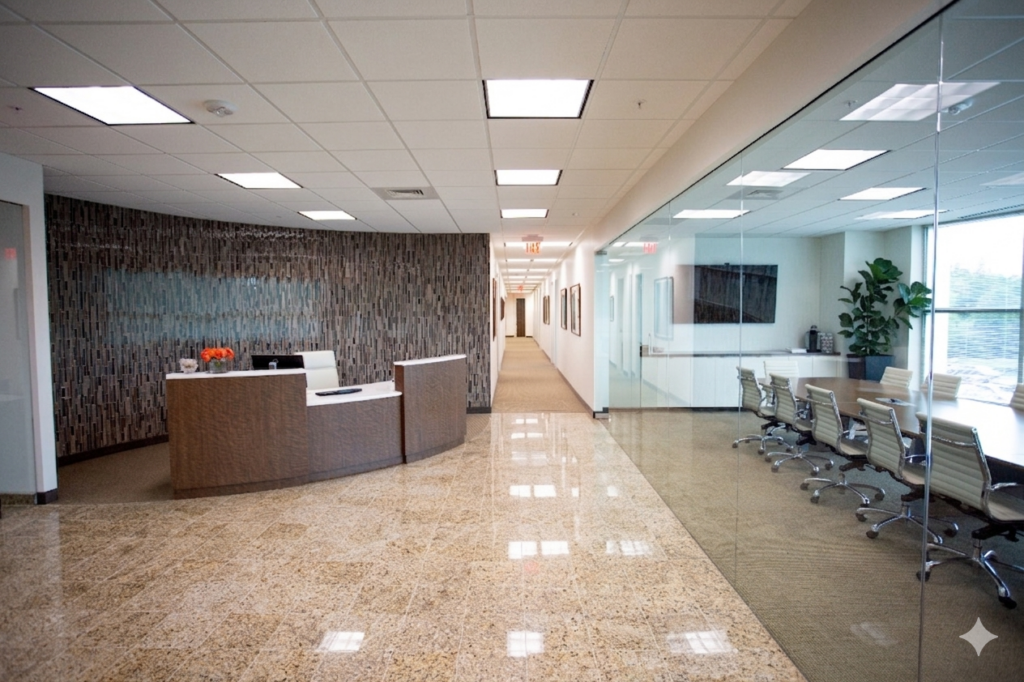 Interior hallway of newly renovated office building